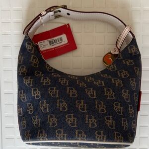 Dooney & Bourke Navy and Tan Logo Hobo Bag